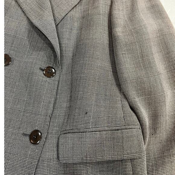 MAX MARA Italy VNTG Tan Brown Plaid Wool Silk Blend Double Breasted Blazer sz 14 - Picture 8 of 11